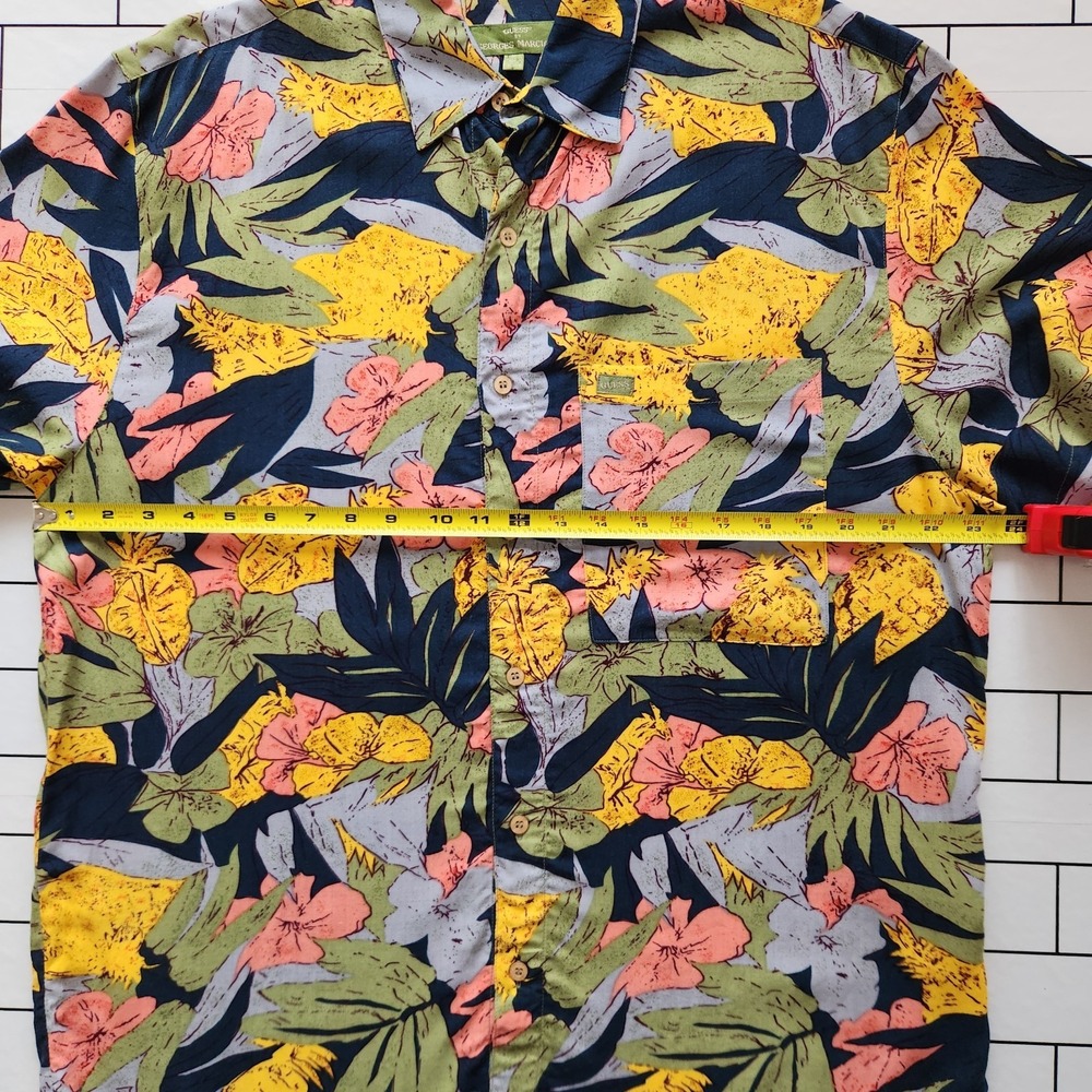 Vintage 80s 90s GUESS by Georges Marciano Medium Hawaiian Shirt Aloha Floral - Picture 8 of 10